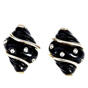 Kenneth Jay Lane Vintage Black Painted Enamel Sea Shell Clip-on Earrings